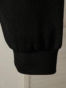 2 件套男童 Polo 衫和字母华夫格刺绣长袖上衣和裤子套装，春秋 - 黑色 - 查看 7