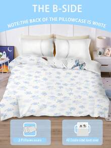 Un conjunto de ropa de cama personalizada (1 edredón reversible + 2 fundas de almohada de una sola cara) está hecho de tela de poliéster con un patrón de niña pequeña impreso digitalmente, adecuado para dormitorios de niñas en todas las estaciones. - Multicolor - Ver 2