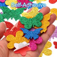 Foam Stickers, EVA Self Adhesive Glitters Foam Shape Sticker Craft Supplies For Scrapbook Card DIY Making Home Decor - Butterfly Flower 60Pcs - View 4