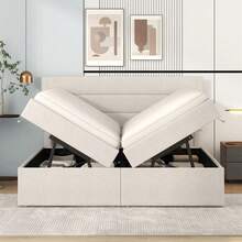 Bed Frames - Beige + Solid Wood+MDF + Linen - View 6