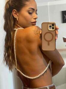 DEKUNER 1Pc High Quality Luxury Layered Women's Pearl Camisole Top Hand Knotted Fashion Sexy Pearl Body Chain - 170 White - View 3