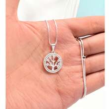 Simple And Elegant Women's Necklace, Round Tree Of Life Pendant, Inlaid With Zirconia, 925 Silver Plated - 銀色 - 查看 2