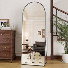 Arched Full Length Mirror 15.7 * 59in Large Floor Mirror Aluminum Frame Vanity Mirror With Stand,Arched Wall Mirror Hanging Standing Or Leaning Full Body Mirror,For Bedroom,Living Room-Black,24331724 - 黑色 - 查看 2