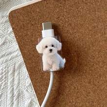 2/4/8pcs Cute Curly White Puppy Design Cable Protector, Fashionable Acrylic Protector, Protect Charging Head, Earphone, Phone Cables From Breaking, Extend Data Cable Lifespan, Compatible With Android Type-C/Apple 20W Fast Charging Cables