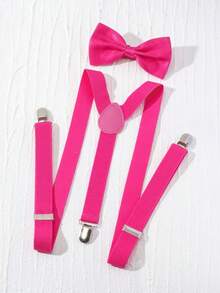 2 件英式背带夹男孩和女孩通用弹力织带吊带带动力夹背带裤带蝴蝶结小狗保持回到学校 - 玫紅色 - 查看 6