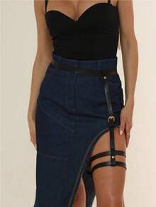 1pc Women's Black Sexy Single Leg Binding Waist Belt, Suitable For Parties, Gatherings And Other Occasions