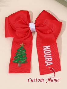 1pc Christmas Custom Name Hair Bow For Girls Santa Claus/Christmas Tree/Gingerbread Man Embroidered Bow Alligator Clip Adorable Plain Hair Clip Christmas Personalized Hair Clip Cute Sweet Customized Hairpin Kids Hair Accessory