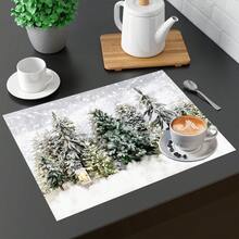 1 pezzo/4 pezzi/6 pezzi Tovagliette in lino con motivo albero di Natale, adatte per tavolo da pranzo, Natale, possono essere regali di Natale, decorazioni natalizie, applicabili per tutte le stagioni, tovagliette da tavolo moderne lavabili, decorazione per la stanza, sottobicchieri, tappetini per tavolo da cucina e da pranzo, decorazione per feste interne/esterne, decorazione per la casa, regali ideali