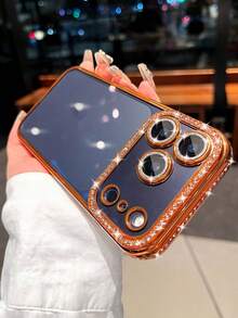 奢华电镀水钻透明手机壳适用于 17 Pro Max 17 Pro 16 15 14 13 12 Pro Max 14 15 16 Plus 11 17 13 闪光镜头保护套 - 橘色 - 查看 4