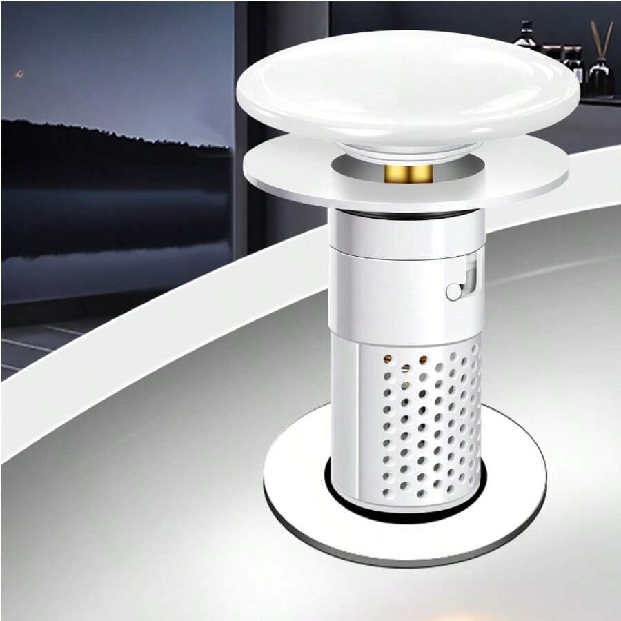 1 pieza Tapón de drenaje de fregadero con tapa de cerámica resistente (núcleo de latón) con cesta resistente a obstrucciones, adecuado para baño, cocina - Filtro de drenaje de bañera/ducha, atrapa pelos, tapón de drenaje fácil de instalar