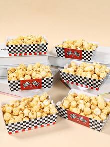 6pcs Racing Car Theme Paper Food Trays, Black & White Checkered Disposable Food Containers, Baby Shower Food Serving Trays, Racing Car Birthday Party Tableware Decor, Disposable Party Supplies, Snack Trays, Bread Boxes, Cake Boxes, Cookie Boxes, Candy Boxes, Fries & Popcorn Boxes, Donut Packaging Boxes, Holiday Event Party Food Platters, Birthday Party Supplies - Racing - View 3