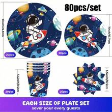 80/60/42/2/Set, Cartoon Astronaut Themed Party Supplies, Disposable Party Plates, Party Paper Plates. Includes 7-Inch Plates, 9-Inch Plates, Paper Cups, And Tissue Sets. Suitable For 16 People, Picnic Supplies, Birthday Parties, Camping, Decoration, And Celebration Events. Party Gifts, Bridal Gifts Party, Restaurant Decoration, Kitchenware, Party, Astronaut, Rocket, Space, Planet, Happy Birthday - Multicolor - View 10