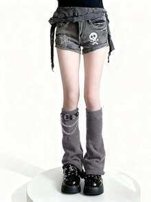 1双心形链条朋克哥特针织多层腿套，女士黑色哥特腿套，甜美前卫时尚必备单品，Y2K原宿亚文化喇叭腿洛丽塔腿套 - 彩色 - 查看 10