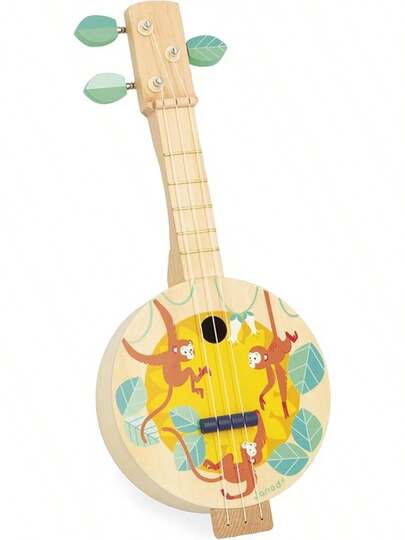 Wooden - Printed With Pretty Illustrations, Based Paint - Bird-Shaped Tuning Keys - Imitation - 3 Spare Cords - Children - From 3 Years Old, J05160