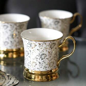 Guldkantad blommugg, vacker keramisk kopp, eleganta blommiga koppar, perfekt för kaffe, te, cappuccino, perfekta presenter till kvinnor, mödrar, vänner, mors dag, lärarens dag-presenter