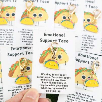 1/4/6/12pcs Set Funny Mexican Burrito Keychain With " Taco" Inspirational Card, Positive Taco Card, Decorative For Bags, Hiking, Clothing, Uplifting Gift For Family & Friends, Lucky Accessory For Men & Women, Christmas Gift Bag Charms Car Accessories Teacher Sister Gift Ideas