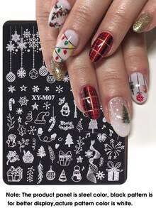 1 件节日圣诞美甲印花板水晶球雪花冬青树礼物企鹅星主题美甲板不锈钢新年美甲设计模板工具 - 銀色 - 查看 1