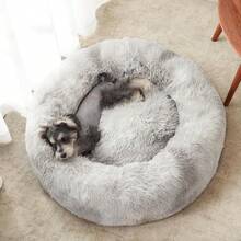 Calming Soft Round Dog & Cat Bed, Anti-Anxiety Donut Cuddler Warming Cozy Fluffy Faux Fur Plush Cushion Bed For Small Medium Pets (20"/24"/27"/30"), Light Grey - Trắng Xám - Xem 9