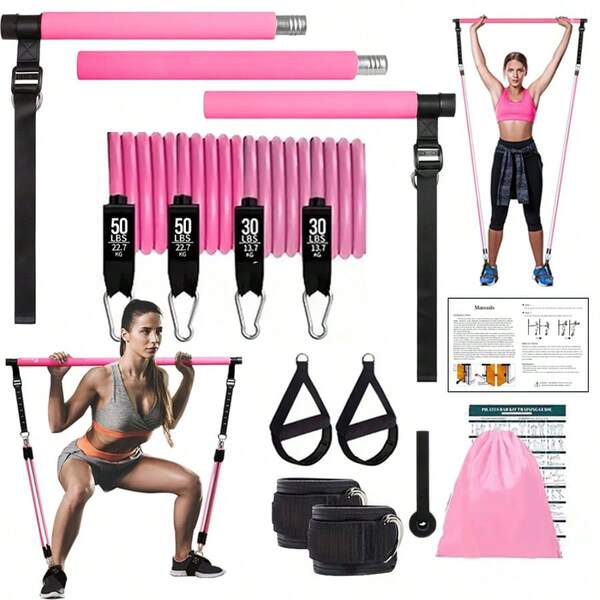 KINET Set de 12 piezas de Palitos de Pilates con 4 bandas de resistencia (160LBS), adecuado para gimnasio en casa, yoga, sentadillas y moldeado de todo el Body - Ejercicios para piernas, glúteos, cintura y brazos