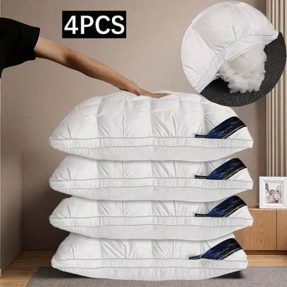 1/2/4pcs Luxurious Five-Star Hotel Quality Pillow, Sleep Massage Pillow Core, Neck And Spine Support, Relaxing Sleep, Suitable For Living Room, Bedroom, RV And Camping, Removable, White