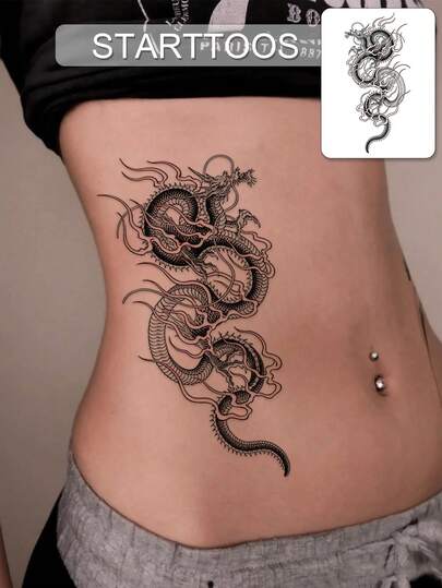 STARTTOOS Large Floral Arm Tattoo Sticker - Classic Chinese Style Dragon & Auspicious Cloud Pattern Temporary Fake Tattoo, Suitable For DIY, Anime Convention, Carnival, Music Festival, Valentine's Day, Party Holiday Gift, Waterproof Realistic Tattoo Sticker For Sexy Thigh, Chest, Abdomen, Back, Shoulder, Collarbone, Body Skin