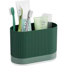 Toothbrush Holders For Bathrooms, Plastic Tooth Brush Holder With Drainage And Drip Tray, Shower Toothpaste Holder Stand Organizer Caddy, Bathroom Accessories Decor - 綠色 - 查看 1
