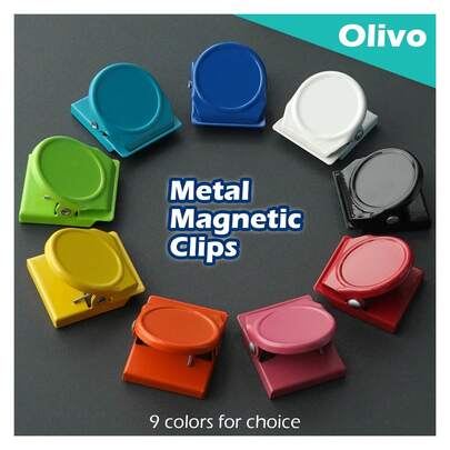 磁性夹子，强力冰箱磁铁，磁性金属挂钩，重型磁性夹子，非常适合用于便签、清单、照片展示、家庭、学校、办公室等用途，有9种颜色可选。