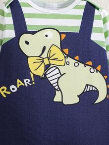 1pc Cute Cartoon Crocodile Print Long Sleeve Footed Jumpsuit For Infant, All Season - Green - View 4