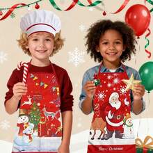 2PCS Christmas Apron Chef Costume & Baking Set – Funny Santa Claus Cooking Aprons For Adults & Kids, Hat, Cooking Tools, Adjustable Kitchen Chef Apron For Baking, BBQ, Cleaning, Xmas Party & Holiday Gifts - Multicolor - View 4