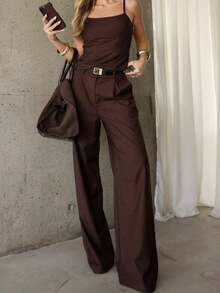 Straight-Leg, Wide-Leg Suit Pants. Floor Length - Chocolate Brown - View 1