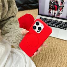 Luxury Glossy Fluorescent Liquid Silicone Phone Case, Compatible With IPhone 17 Air, 16, 15, 14, 13, 12, 17 Pro Max Plus, With Magnetic Soft Cover - New Year Red - View 4