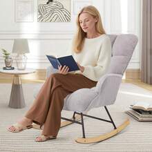 Schaukelstuhl, Stillsessel Schaukelsessel, Teddystoff Gepolsterter Schwingsessel Lesesessel Relaxstuhl Sessel mit Holzkufen, Armlehne, für Wohnzimmer, Schlafzimmer, Babyzimmer, Grau