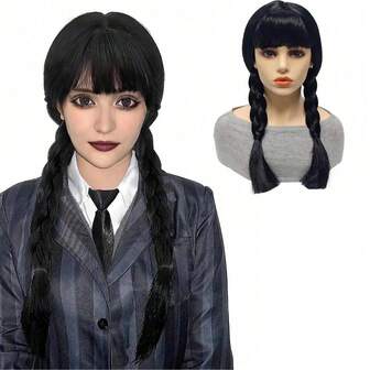 Wednesday Addams Cosplay Synthetic Wig For Halloween Christmas Anime Party April Fool's Day TV Series Inspired Costume Accessory