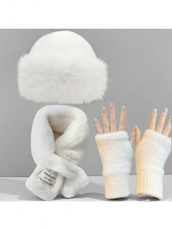 This 3 Pieceswinter Warmth Accessory Set Is Perfect For Women. Made Of Polyester And Lined With Thick Fleece, It Includes Gloves, A Scarf And A Hat. It Is Ideal For Cold Weather And Outdoor Activities, Making It Christmas Or Valentine's Day Gift