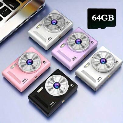 1080P HD Dual-Lens Selfie Digital Camera,Professional Camera For Beginners, Support For Taking Photos,4800W Pixel,Built-In Flash,With 64G Memory Card