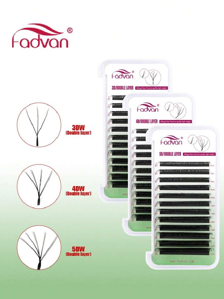 FADVAN Ciglia finte a C-Curl 3D/4D/5D a doppio strato a forma di W, 0,07 mm, 8-15 mm e mix di ciglia a ventaglio 6D/8D/10D preconfezionate, stile naturale morbido nero spesso, ciglia finte individuali in stile mink, forniture per estetiste, innesto rapido
