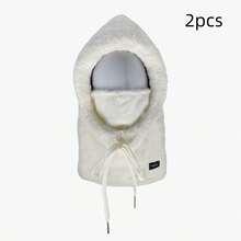 1个/2个升级加厚冬季抓绒面罩帽，采用弹性抽绳设计，柔软舒适，防风护耳，轻便可调节，是情人节和寒冷天气的理想之选，可手洗或干洗，冬季配饰，情人节礼物，面料柔软，适合骑行、滑雪、户外运动，圣诞节、新年礼物，纯色，冬季运动装备 - 彩色 - 查看 8