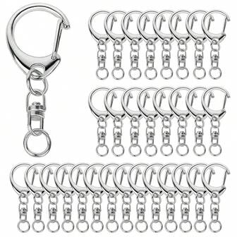 40pcs Snap Hook Keychain Accessories, Key Ring For Lanyard Crafts, Metal Key Rings With Chains, DIY Handmade, D-Ring Lobster Clasp Parts, With Open Rings And Connector Sets (20 Key Clips + 20 Small Rings)