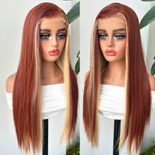 Halloween Christmas 13*4 Lace Front Wigs Straight Wigs With High Quality Synthetic Hair 28inch Highlight Red Wigs And Good Texture - 挑染紅色 - 查看 3