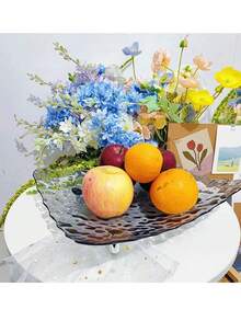 1pc Transparent Or Gray Luxury Fruit Plate, High-End Elegant Fruit Tray For Home Living Room Coffee Table, Hotel Front Desk, Dried Fruit, Candy, Nuts Snack Plate