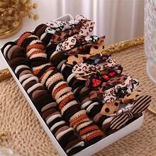 1 Set Of 160PCS Women's Bohemian Hair Accessories - All-In-One Hairpiece Collection, Includes Bunny Ears, Hearts, Flowers, Polka Dots, Stripes, Plaid, Houndstooth, And Solid Styles, Available In Brown, Black, Beige, And Tan - Suitable For All Seasons, Ideal For Daily Wear And Themed Parties (Christmas, Birthdays, Valentine's Day, Easter, New Year) - No Gift Box Included - Perfect Gift For Girls And Women. ,Party ,Ponytail Holders ,Hair Elastics ,Hair Rubber Bands ,Scrunchies ,Hair Rope