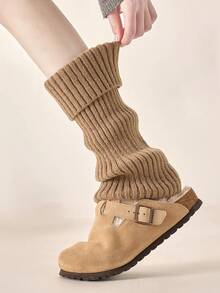 1 đôi tất giữ ấm chân dệt kim dành cho nữ, màu kaki, ấm áp và thoải mái cho mùa thu/đông. - Màu Khaki - Xem 7