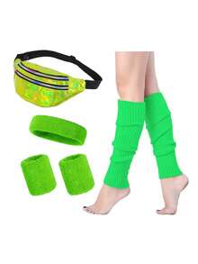 D EXCEED 1/2/4/5件套80年代女士运动套装，包括荧光腿套、头带、腕带、半透明纯色连裤袜和腰包，80年代瑜伽跑步配饰，80年代主题派对及户外运动装备 - 彩色 - 查看 25