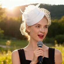 Christmas Fashionable Feather Veil Headpiece, Vintage Mini Hat, Floral Hair Accessory, Bridal Headpiece