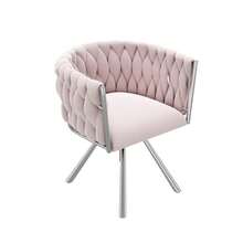 Velvet Vanity Chair, 1 Piece, Luxury Single Swivel Chair For Bedroom, Leisure Swivel Chair, Four Metal Support Legs, Pink - Pink - View 4