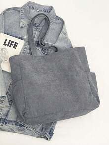 『US-Based Shipping』Simple Solid Color Corduroy Tote Bag For Women, Large Capacity Casual Outdoor Vacation Travel Shoulder Bag, Lightweight Versatile Shopping Groceries Storage Handbag, Portable Multi-Pocket Commuting Bags For Daily Office Work, Large School Tote Bag, Multiple Compartments, Perfect For Beach, School, Work & Daily Use, Literary School Bag & Bookbag For Women Or Students, Vintage Satchel Shopping Bag College Computer Bags Large Capacity, Lightweight, Portable, Suitable For Teen  Perfect For Back To School, New Fall Fashion 2025 For Women,Large Capacity Casual Outdoor Vacation Travel Shoulder Bag, Lightweight Versatile Shopping Groceries Storage Handbag, Portable Multi-Pocket Commuting Bags For Daily Office Work, Large School Tote Bag, Multiple Compartments, Perfect For Beach, School, Work & Daily Use, Literary School Bag & Bookbag For Women Or Students,Bolsos Para Mujer,Tote Bags For Women,Bags For Women,Shoulder Bag,Carteras,Carteras Para Mujer,Bolsas,Designer Handbags - 灰色 - 查看 8