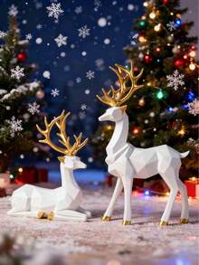 Decorative Ornaments, Couple Deer, Electroplated Artwork, Photography Props, Live Streaming Background Decor, Suitable For Living Room, Wine Cabinet, Hotel, Restaurant Table Decor, Also Can Be Given As Valentine's Day Gift - Christmas Deer - View 9