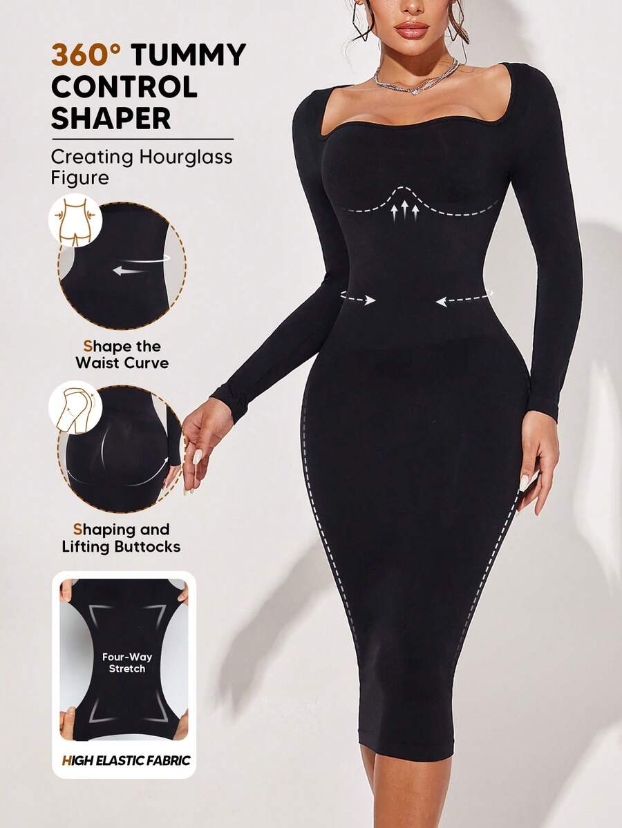 Women's Bodycon Waist Cincher Shapewear Dress - Black - View 1