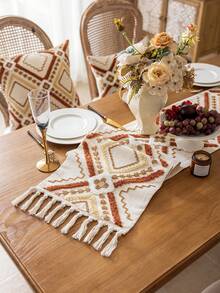 1 件优雅刺绣波西米亚风格双层桌旗，手工流苏饰边，单面刺绣，多种尺寸适合餐桌、餐具柜装饰 - 彩色 - 查看 9