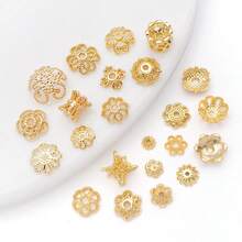 10/50 件真 18K 镀金花丝金色花形珠子端盖 漂亮花丝金色珠子端盖 适用于工艺品 DIY 珠宝制作用品 - 金色 - 查看 3